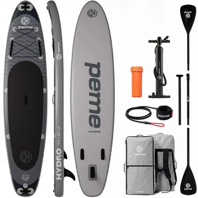 Obrázok produktu pre PEME Stand Up Paddle Board – Dark Sky – 350 cm – dvojité pádlo a kompletné príslušenstvo, SUP, nafukovacia surfová doska – sivá a čierna