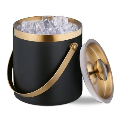 Eiswürfelbehälter doppelwandig Edelstahl schwarz/gold 1,5 L