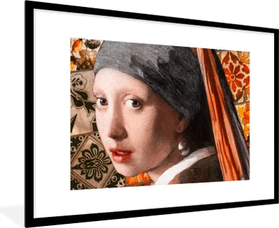 Produktbild von MuchoWow® Gerahmtes Poster Das Mädchen mit dem Perlenohrring - Vermeer - Collage 90x60 cm - Poster mit Schwarzem Bilderrahmen Wandposter Rahmen Foto Bilder - Wanddekoration - Fotos