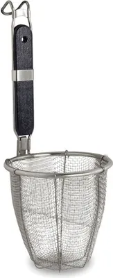 Produktbild von Nudel Skimmer rund Ø 13,5 cm, Nudelsieb, Eintauchsieb mit flachem Boden, schwarzer Holzgriff