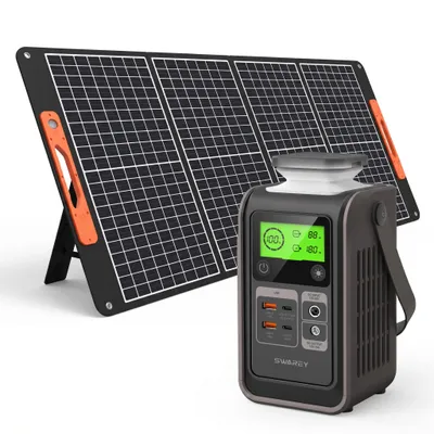Zdjęcie produktu dla Stacja zasilania SWAREY S200 DC z panelem słonecznym 100W, baterią akumulatorów LiFePO4 192Wh, akumulatorem 140W (szczyt 180W), szybkim ładowaniem USB-C, generatorem solarnym, magazynem energii słonecznej