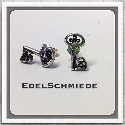 Produktbild von Edelschmiede925 Silberohrstecker, Schlüssel, geschwärzt