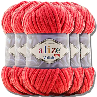 Obrázok produktu pre Alize 5x 100 g Velluto hrubá vlna, jednofarebná, ženilková, háčkovanie, pletenie (červená | 56)