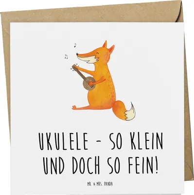 Produktbild von Mr. & Mrs. Panda Grußkarte Zauberhafte Ukulele - Weiß - Geschenk, Saiten, Lieder, anlasskarte, Hawaii, doppelkarte, Musik, Lernen, Instrument, Spaß, Klappkarte, Musiker