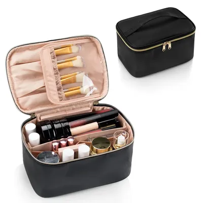 Produktbild von Kulturbeutel, Kulturtasche, Kosmetiktasche Damen, Groß Make Up Tasche, Reise Kosmetikkoffer, Wasserdicht, Schwarz