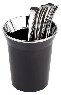 Produktbild von APS 26 Tischreste-/Besteckbehälter TOP CHROME, Kunststoff (SAN), Ø 13 cm, Höhe 15 cm, verchromter Rand, schwarz