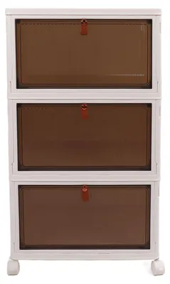 Produktbild von Aufbewahrungsbehälter mit Deckel, stapelbare Kunststoffbox, Organizer, Hausorganisationsbehälter für Wohnzimmer, Schlafzimmer, 3 Schichten
