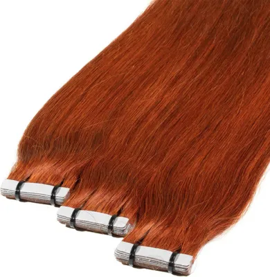 Produktbild von hair2heart Premium Tape Extensions Echthaar glatt - 10 Tapes 2.5g 50cm 8/43 hellblond rot-gold