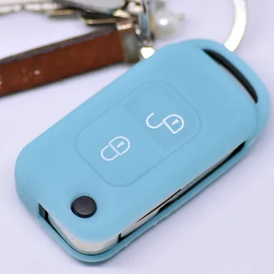 Produktbild von Auto Schlüssel Hülle Silikon Schutz Cover Fluoreszierend Blau kompatibel mit Mercedes Benz SLK A-Klasse R170 W168 2 Tasten Klappschlüssel