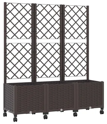 Image de Bac à plantes vidaXL avec treillis et roulettes, marron, 120 x 40 x 146 cm, PP