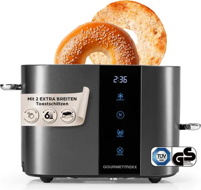 Produktbild von GOURMETmaxx Toaster, 2 Scheiben - 6 Bräunungsgrade, Touchscreen, Brötchenaufsatz