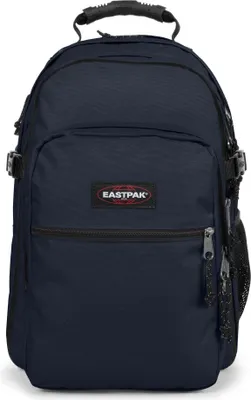 A navy blue Eastpak rucksack is shown against a white background.