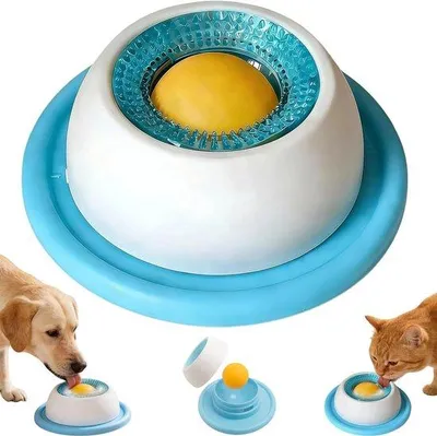 Produktbild von Hunde Spielzeug - Flüssige Leckerli mit integriertem Rollball - Knoeienfreies Hunde Futter - Hunde Futterbox - Anti Schock Hunde Futterbox - Für Nassfutter und Joghurt - Blau