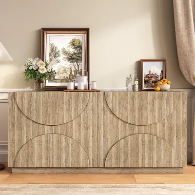 Produktbild von Sideboard mit Regalen und Rebounder Natürliche Holzmaserung Aufbewahrungsschrank 160 L x 40 B x 80 H