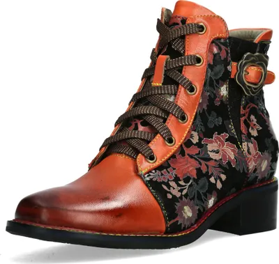 Produktbild von Laura Vita Damen Stiefelette mit Blumenmuster und floraler Schnalle Emcmao 67, Größe:39 EU, Farbe:Orange