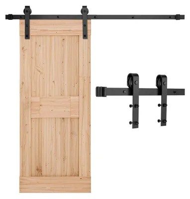 Image de Système de porte coulissante VEVOR, rail de 1,5 m, accessoires pour portes coulissantes, capacité de charge 150 kg, compatibilité maximale 762 mm. Largeur et épaisseur 34,92 à 44,45 mm, noir