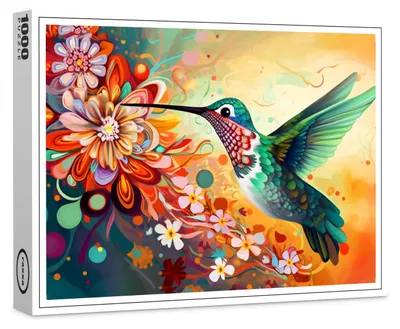 Image de Puzzle Raxxa Premium « Colibri coloré parmi les fleurs », 1 000 pièces