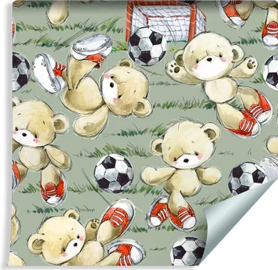 Produktbild von 10m VLIES TAPETE Rolle Kinderzimmer Wildtiere Kleinbären Fußball Sport XXL