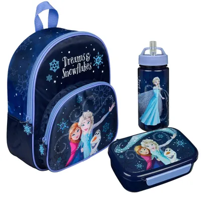 Produktbild von Frozen Kindergarten Set, Rucksack mit Trinkflasche und Brotdose im Set, Mädchen Blau Elsa