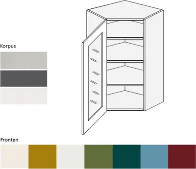 Produktbild von XL Eck Küchenschrank 60x60cm Küche Korpus lava Frontfarbe RAL 3004 purpurrot matt  (RI-W4S/10/60)