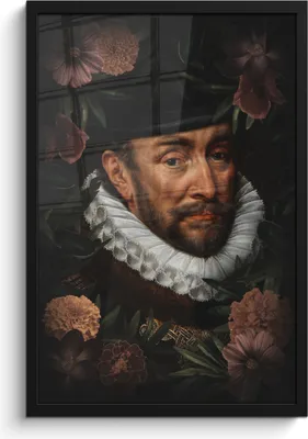 Produktbild von MuchoWow® MuchoWow® Gerahmtes Poster Wilhelm von Oranien - Adriaen Thomasz - Blumen 40x60 cm - Poster mit zchwarzem Bilderrahmen - Papierdruck - Wandbilder