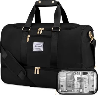 Produktbild von Schwarze Sporttasche mit Schuhfach und Nassfach, wasserdicht, Damen Weekender
