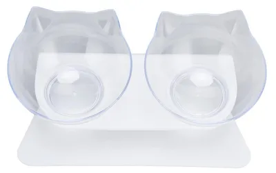Immagine prodotto di Ciotola doppia per gatti, inclinazione di 15°, colore bianco/trasparente