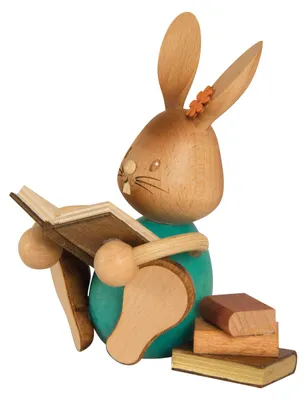 Produktbild von Drechslerei Kuhnert - Dekofigur aus Holz - Hase Stupsi mit Büchern - ca. 12cm