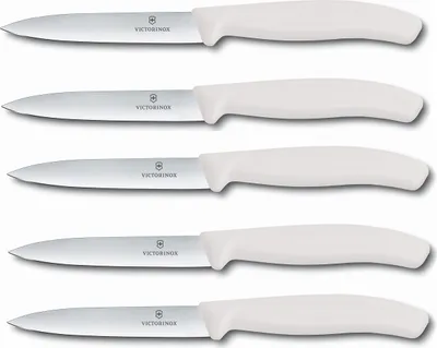 Produktbild von Victorinox | Swiss Classic Gemüsemesser Set | Weiß | 5-teilig | 10 cm Klinge | präziser Schnitt | perfektioniert für Küche und Alltag