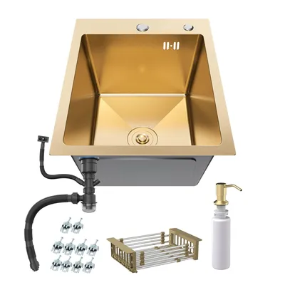Obrázek produktu pro ANW HOME kuchynský drez 40x50 cm Gold PVD Nano nerez 304 s dávkovačom a sifónom 1 vanička 22 cm horná montáž