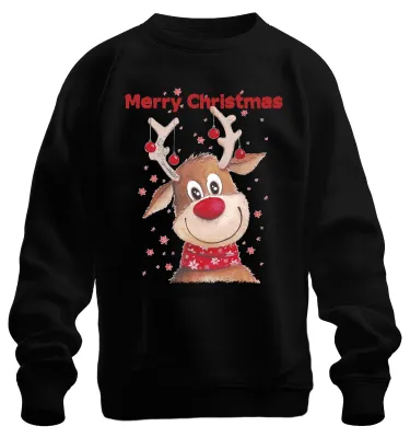 Produktbild von Merry Christmas süßes Rentier - Weihnachten Sweatshirt Pullover, Schwarz, M