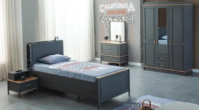Productafbeelding van Kinderbed, kinderkamer, kindermeubels, set, bed, grijs, hout, set van 5 delen