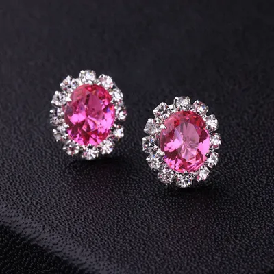 Produktbild von Mode Frauen Dame Elegante Strass Blume Ohr Stud Ohrringe Geschenk Schmuck-Dunkelpink