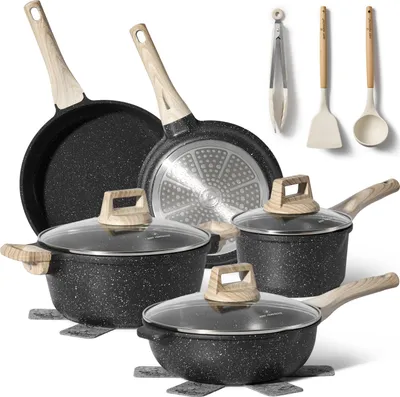 Produktbild von JUST PERFECTO 10-teiliges Topfset und Pfannenset Induktion - Pfannenset mit deckel - Pots & Pans sets- Töpfe und Pfannen set ohne ptfe und pfoa Schwaz