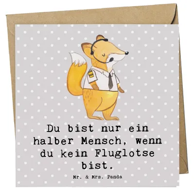 Produktbild von Mr. & Mrs. Panda Glückwunschkarte Fluglotse Herz - Grau Pastell - Geschenk, Ausbildung, Beruf, doppelkarte, anlasskarte, Spruch, Klappkarte, Grußkarte, faltkarte