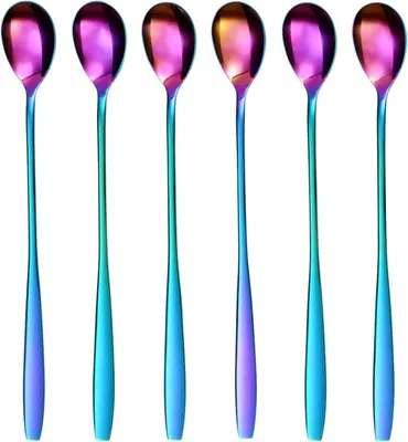 Produktbild von Langstieliger Löffel, Kaffeemixer, 19,3 cm Eistee-Löffel, hochwertiger Edelstahl-Eistee-Löffel für Muttermilchtee, Cocktails, Kaffee, Milchshakes und Kaltgetränke, 6-teiliges Set