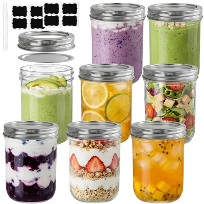 Immagine prodotto di Omgoods - Barattoli di vetro con coperchio, capacità 450 ml, set da 8
