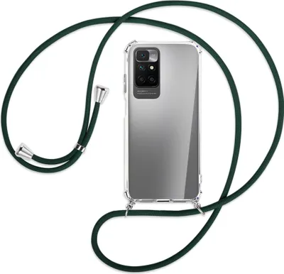 Produktbild von Handykette Backcover-Schutzhülle mit Band (Metall silberfarben) für Xiaomi Redmi 10 - dunkelgrün
