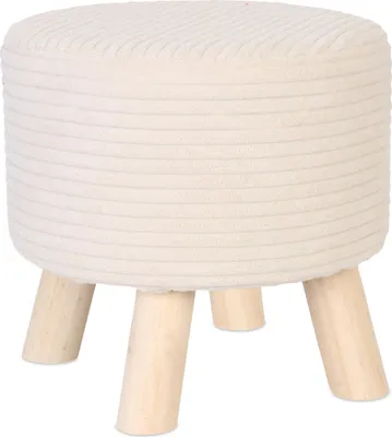 Produktbild von Relaxdays Hocker Cord, Holzbeine, gepolstert, H x D: 30 x 30 cm, rund, Sitzhocker, Fußhocker, Wohnzimmer, beige/natur