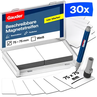 Immagine prodotto di Strisce magnetiche scrivibili, etichette magnetiche, sistema Kanban (30 pezzi, 75x75 mm)
