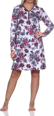 Produktbild von Damen Nachthemd langarm Sleepshirt in floralem Design - auch in Übergrössen ; beere , 44