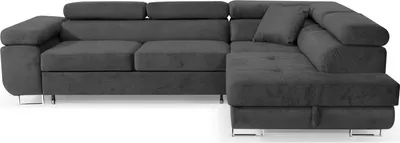 Produktbild von Ecksofa L-Form 275 x 202 cm Dunkelgrau rechts mit Schlaffunktion und Bettkasten – Sofiland Aller L