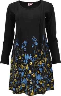 Produktbild von Hippie Minikleid Boho Chic, Tunika - Schwarz/blau/gelb, Damen, Baumwolle, Größe: S