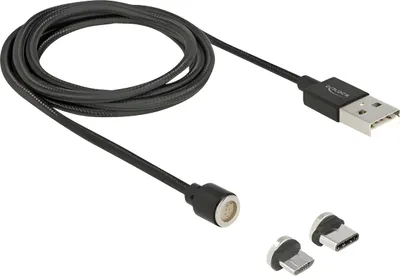 Produktbild von Magnetisches USB Daten- und Ladekabelset für Micro USB / USB Type-C schwarz 1,1 m Delock