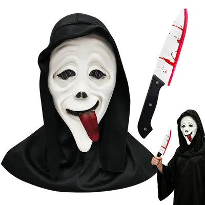 Halloween-Masken-Set, Latex-Horrormaske mit Blutmesser, 2-teilig