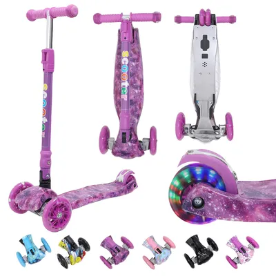 Produktbild von Habib Kinderroller Metall-Roller 3-Rad mit LED Licht | Klappbar & bis 50kg: Dunkellila