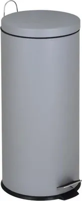 A gray pedal trash can.