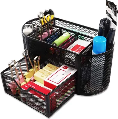 Produktbild von Schreibtisch Organizer mit 9 Fächern, Stiftehalter für das Büro, Schere, Post-it, Haftnotizen, Metall Büro Organizer, Stifteköcher Schreibtisch zubehör