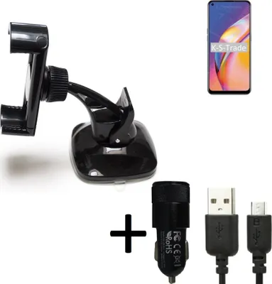 Produktbild von K-S-Trade Halterung kompatibel mit Oppo Reno5 F Windschutzscheibe / Armaturenbrett + LADEGERÄT mit Mico USB Kabel Autohalterung KFZ Halter