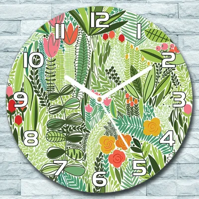 Produktbild von Wanduhr aus Glas Rund fi 30 Blumenabstraktion Quarz Deko Schlafzimmer Büro